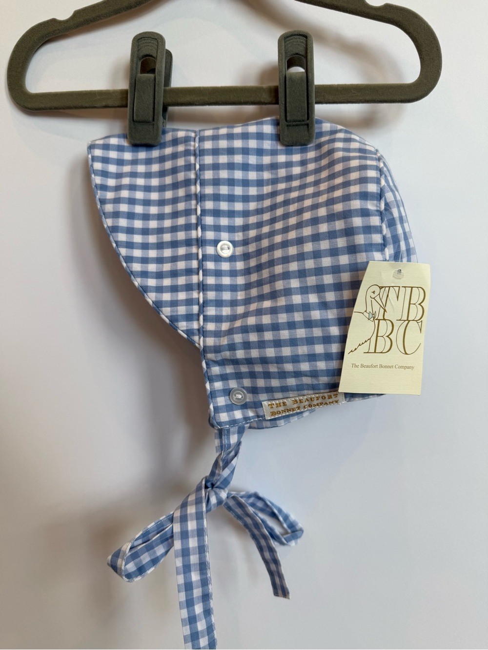 The Beaufort Bonnet Company Light Blue Gingham Baby Bonnet